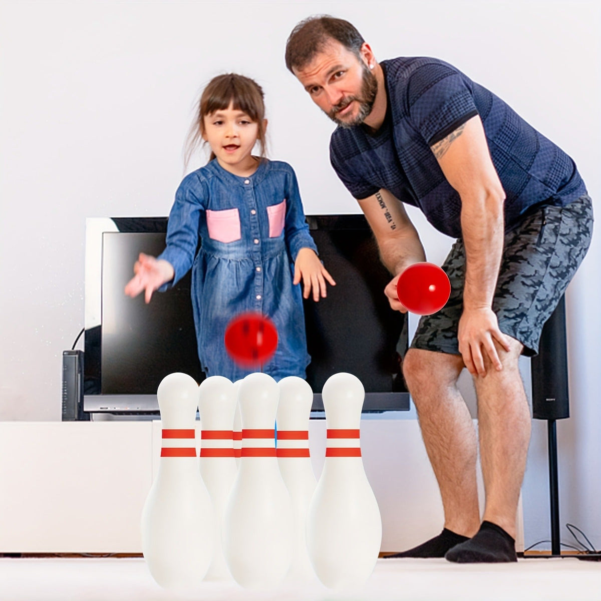 Light-Up Kids Bowling Set with 10 Pins & 2 Balls – Glowing Indoor Outdoor Bowling Game for Boys & Girls, 7.87-Inch Tall Pins