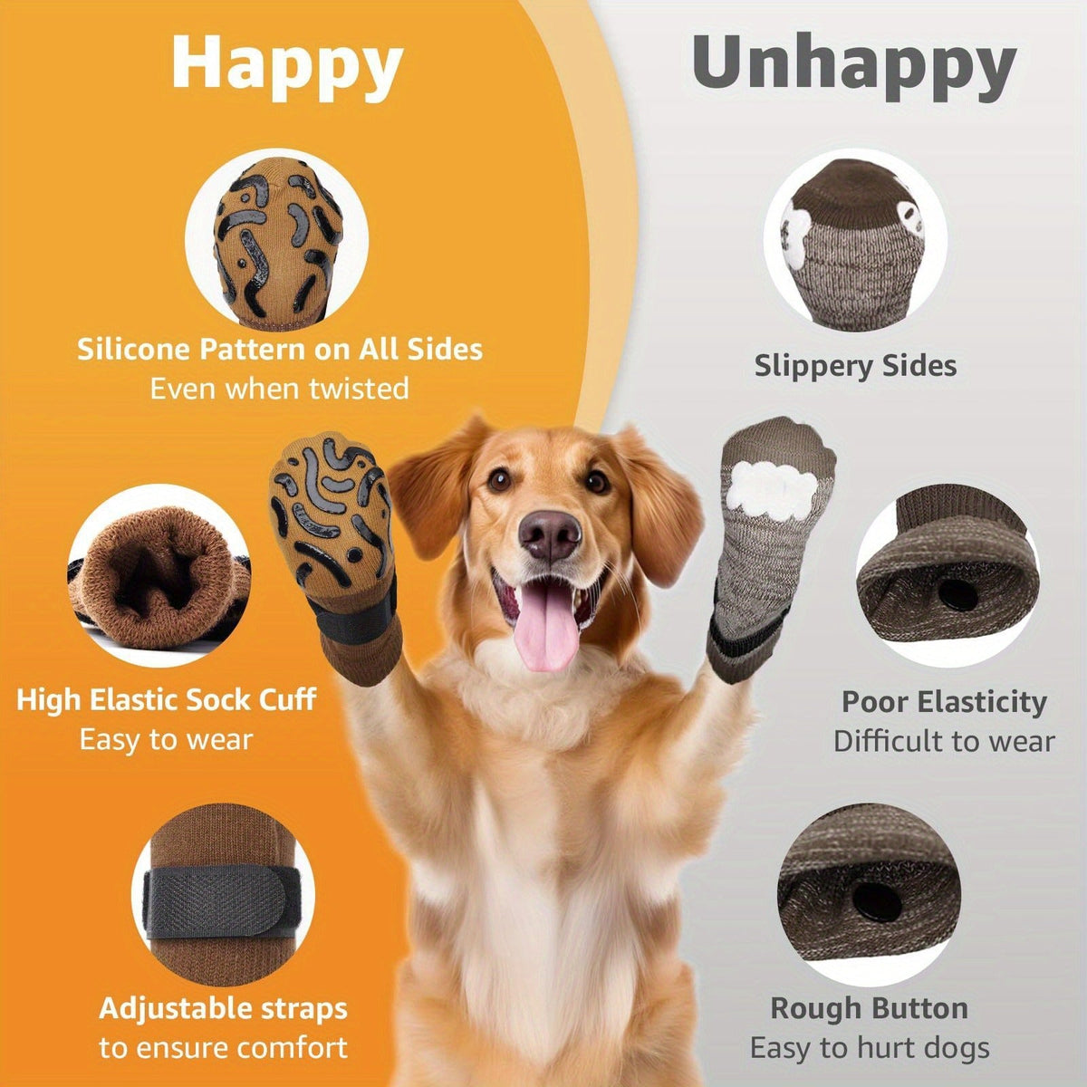 Non-Slip Dog Socks Double-Sided Grip Paw Protector with Adjustable Straps – Anti-Lick Dog Booties for Hardwood Floors