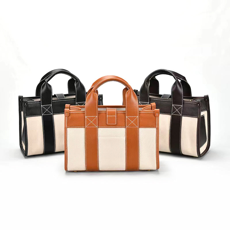 Canvas Genuine Leather Women's Commuter Bag,11.4in Length -i7bags