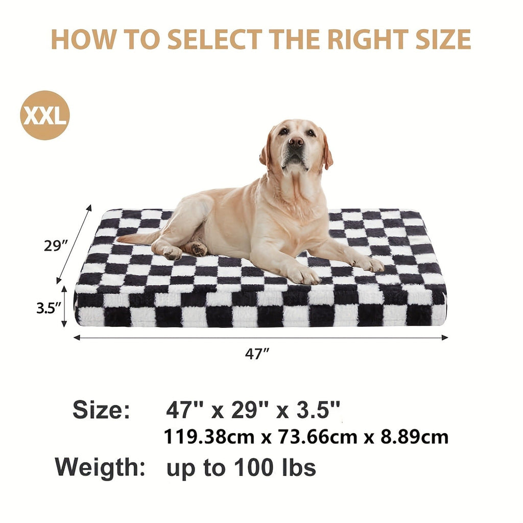 Black-and-White Plaid Foam Pet Bed with Removable Textile Cover and Five Size Options from S to XXL
