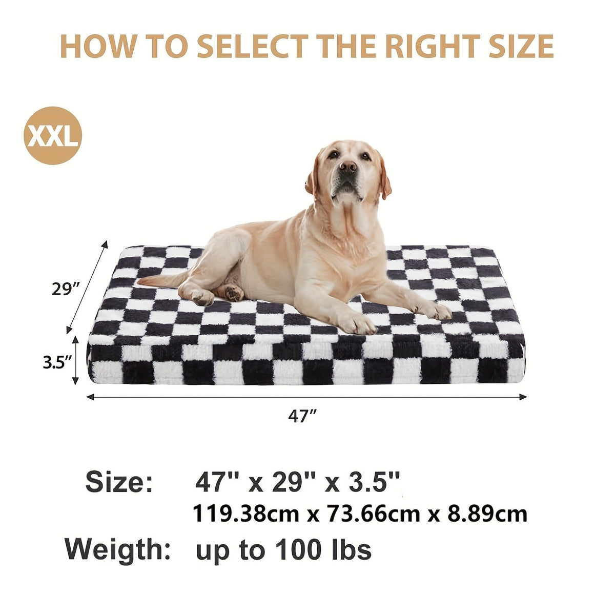 Black-and-White Plaid Foam Pet Bed with Removable Textile Cover and Five Size Options from S to XXL