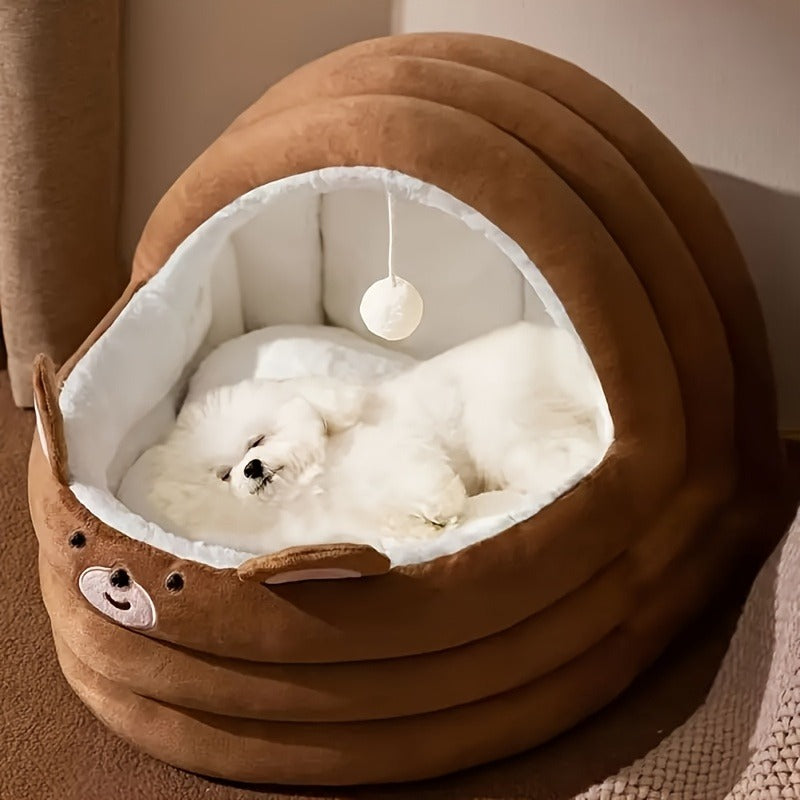 Plush Cave Dog Bed with Padded Rim, Large 21.7 x 20 x 17.7-Inch Size and Three Color Options