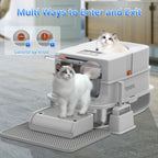 TEKEPL 68L Cat Litter Box with Stainless Steel Basin and Modular Enclosed, Semi-Open or Open Configuration
