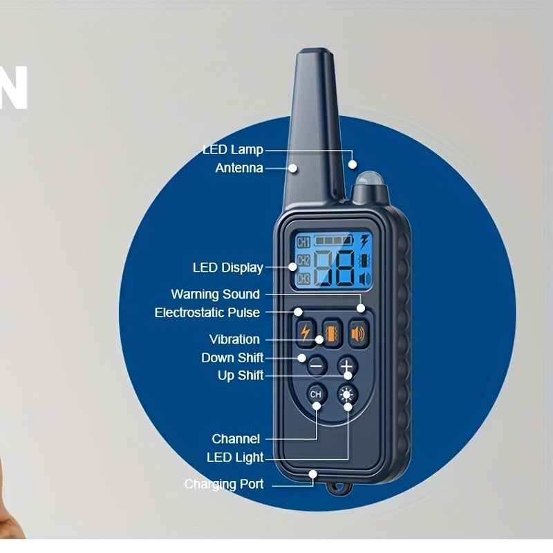 Dog Training Collar Remote Set with LED, Beep, Vibration and Static Modes for One, Two or Three Receivers