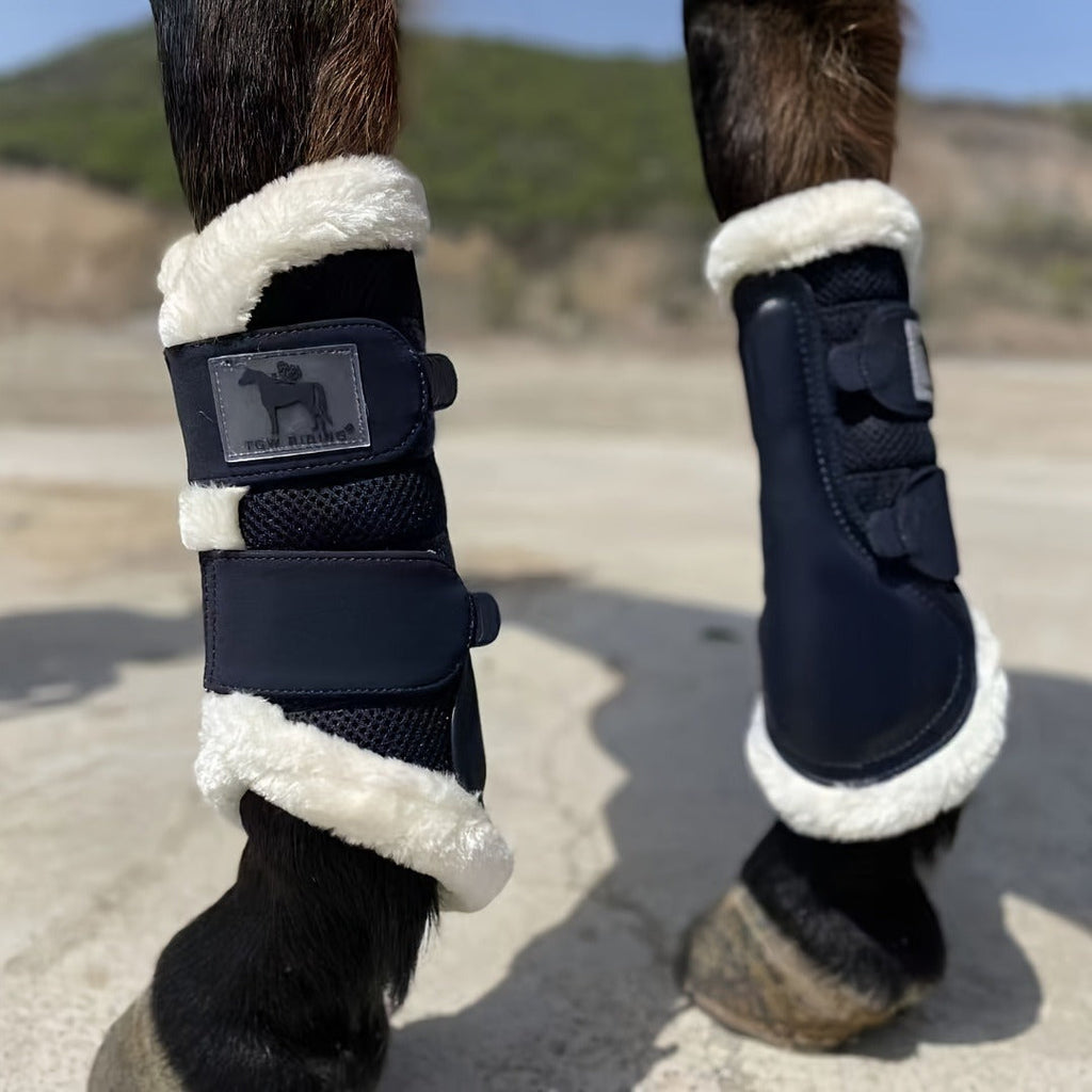 Horse Leg Wraps 1 Pair Breathable Mesh Faux Leather Protection Boots for Training Jumping, Quick-Fit Impact Absorbing Horse Leg Guards