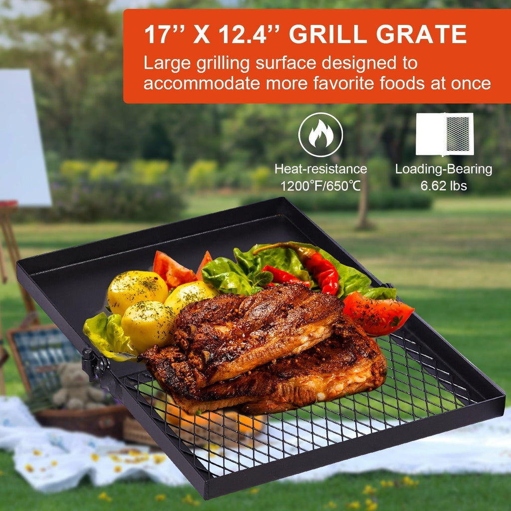 Portable Camping Grill Set – Heavy Duty Skillet Combo with Adjustable Grill Grate, Grill Pan & Carrying Bag – Steel & Iron Construction