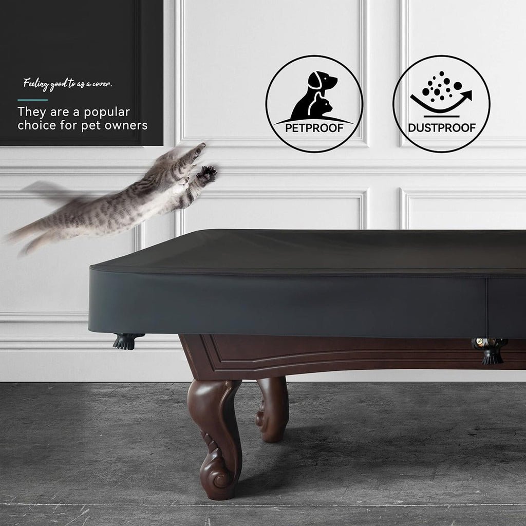 Leatherette Pool Table Cover 7 8 9FT Waterproof Tearproof Billiard Table Protector with Leg Cutouts Scratch-Resistant Easy-Clean Protective