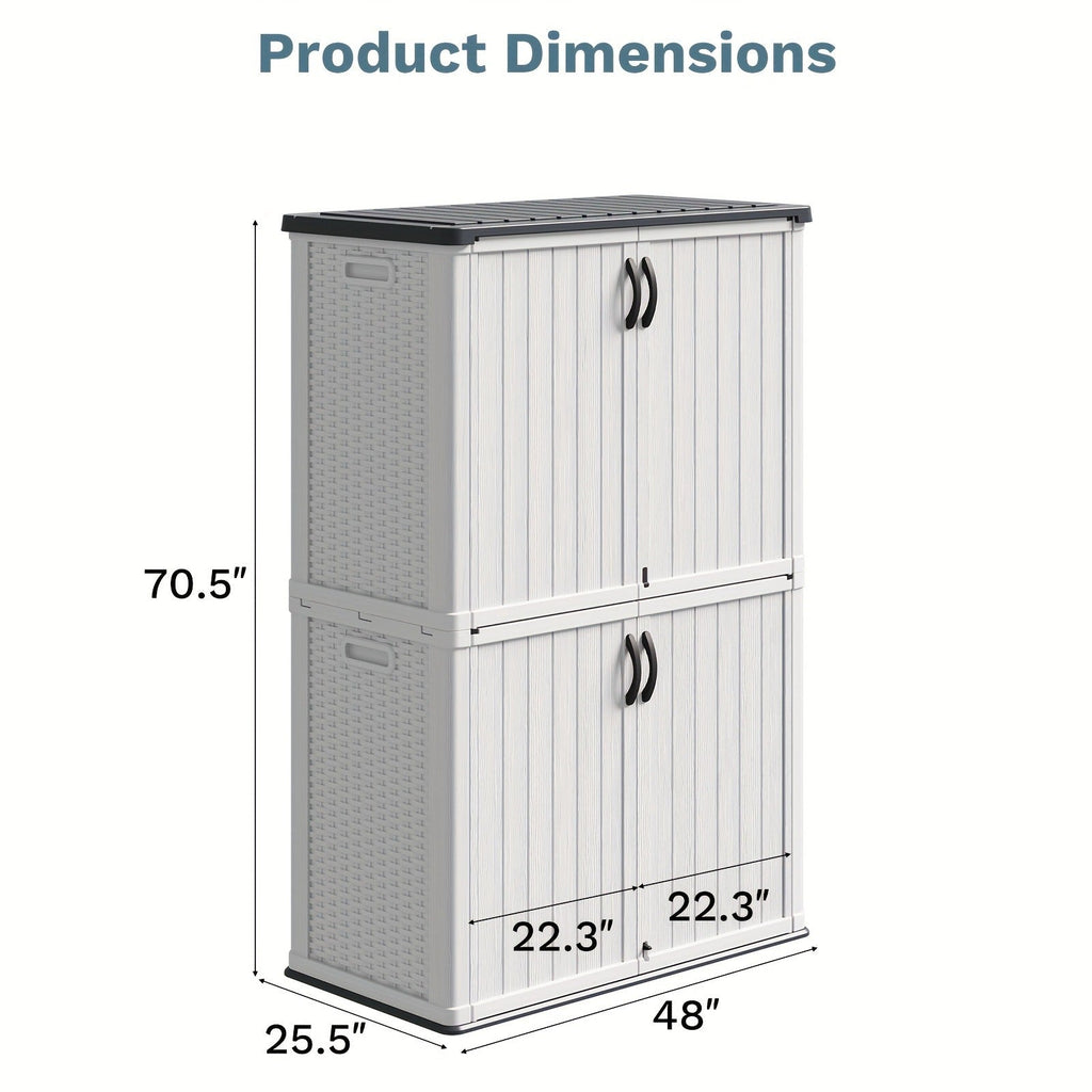 Resin Outdoor Storage Cabinet and Shelf Options in White or Beige with 4 x 2 Ft Shed Sizes