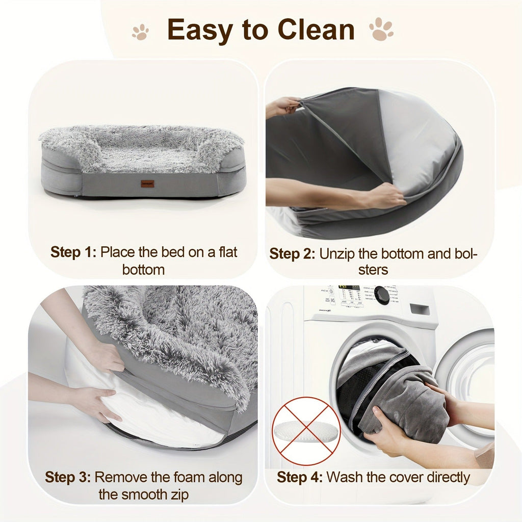 Orthopedic Dog Bed Egg Foam Ultra Soft Washable Cover for Large Medium Small Dogs Aging Pets Rectangle Semicircle Anti-Slip Joint Relief Pet