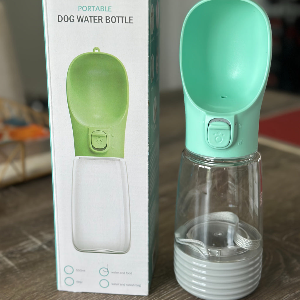 Portable Dog Water Bottle with Food Storage – Leakproof 2-in-1 Pet Travel Bottle for Hiking, Walking & Outdoor Activities