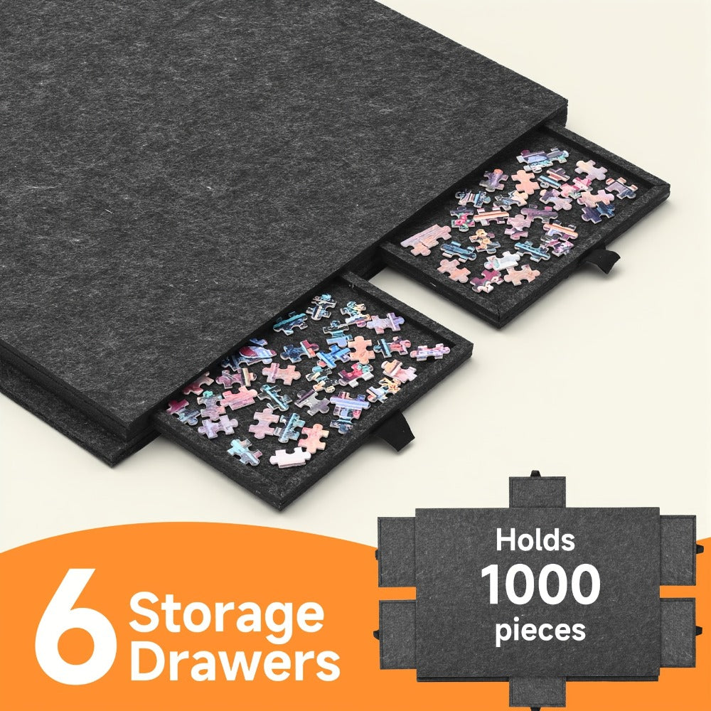 Roll-Up Puzzle Mat Board Extra Large – Foldaway Felt Mat for 1000 & 1500 Piece Jigsaw Puzzles, 6 Sorting Drawers
