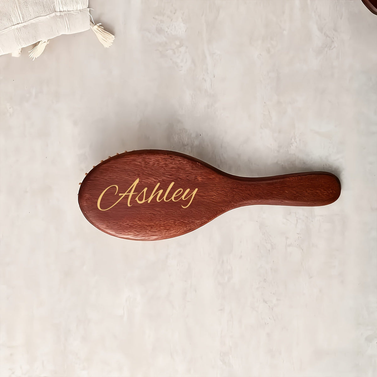 Hair Accessories Personalized Wooden Hair Brush with Engraved Name and Round or Square Shape