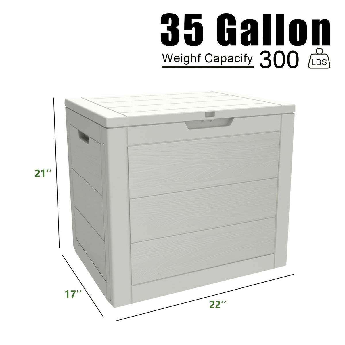 35-Gallon Compact Wood-Look Deck Box with Hinged Lid, Side Grips and Three Enhanced Color Options