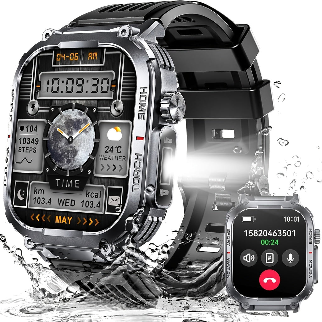 Smart Watch 2.02-Inch Rugged Display with Calling, LED Flashlight, 400mAh Battery and Black Band