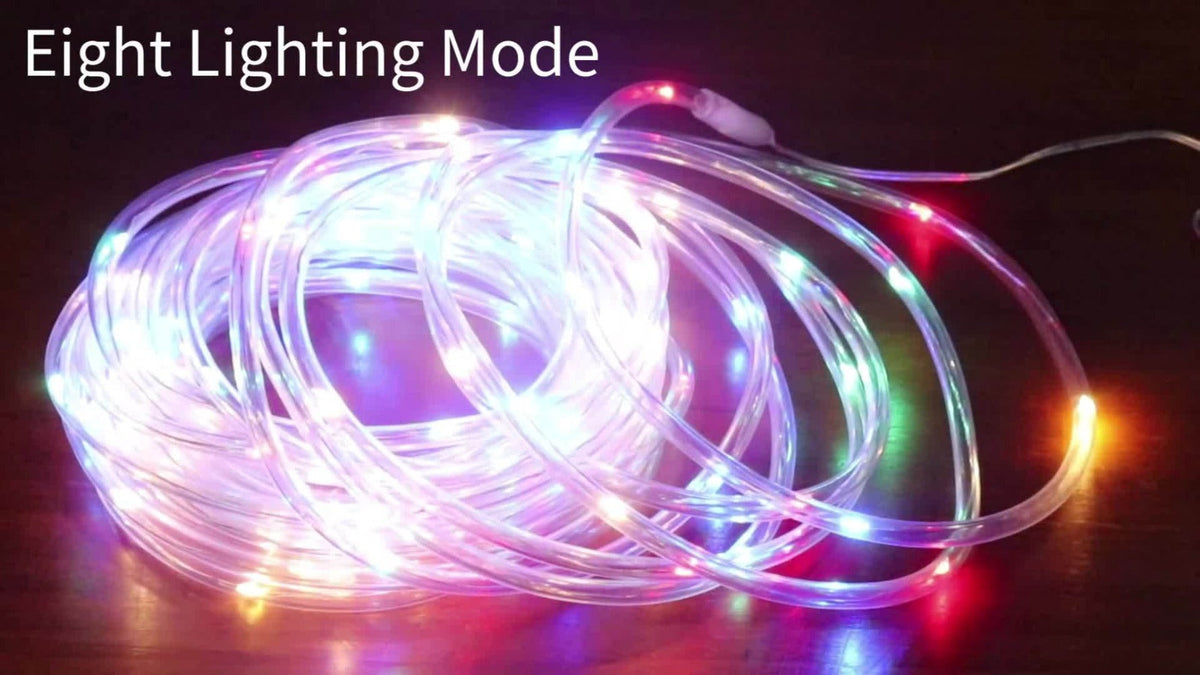 RGB Solar Rope Light with 100 LEDs, 33-Foot Clear Tube and Eight Pictured Lighting Modes for Patio Decor