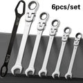 Six-Piece Metric Double-Ended Ratcheting Wrench Set with Flexible Heads, 6–10 mm Sizes and Roll Pouch
