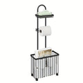 Freestanding Toilet Paper Holder with Rectangular Six-Roll Storage Basket, Upper Shelf and Pack Options