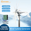 Wind Power Generator 1000W Horizontal Axis, 12V 24V with MPPT Controller, 6-Blade Coreless Magnet