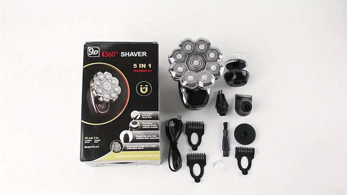 Electric Shaver 7D or 9D Rotary Head with Titanium Blades, LED Display, USB-C Charging and Set Options