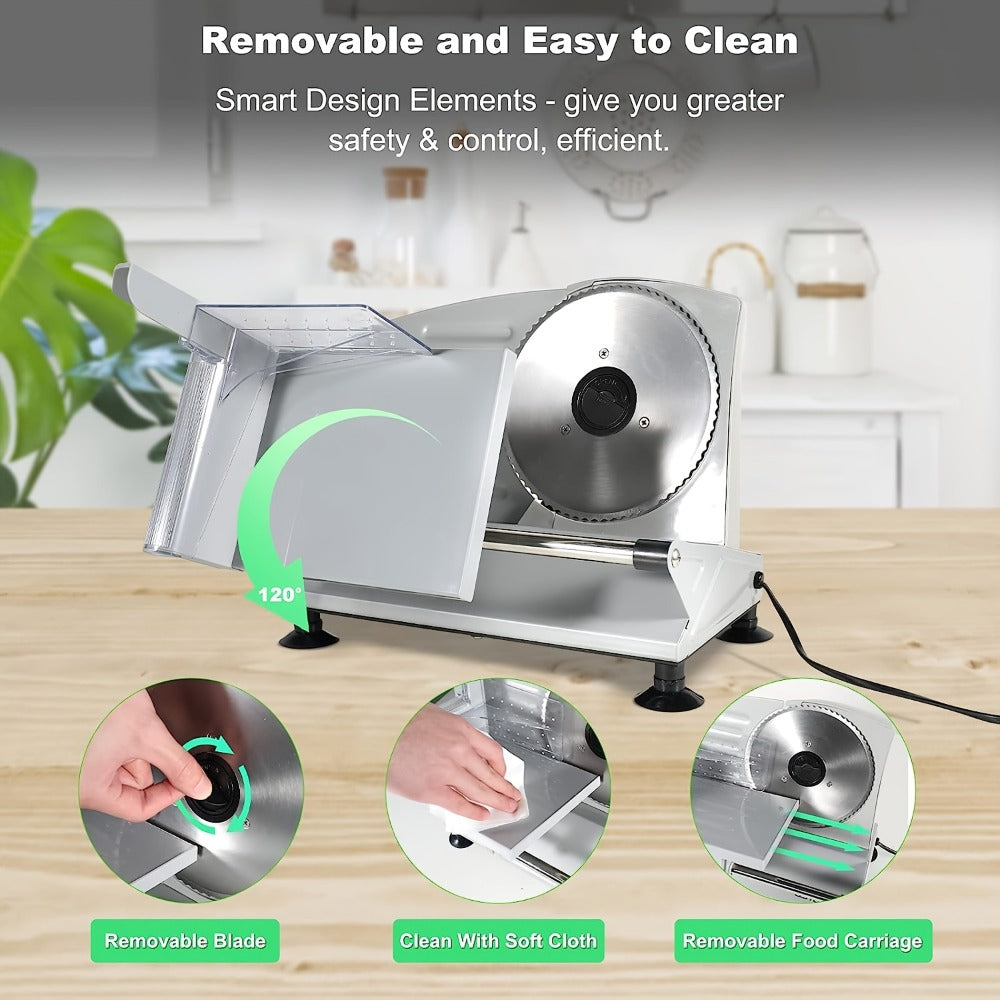 Electric Meat Slicer for Home, 6.7" Stainless Steel Blade, 150W Deli Food Slicer with Adjustable 0-15mm Thickness for Cold Cuts