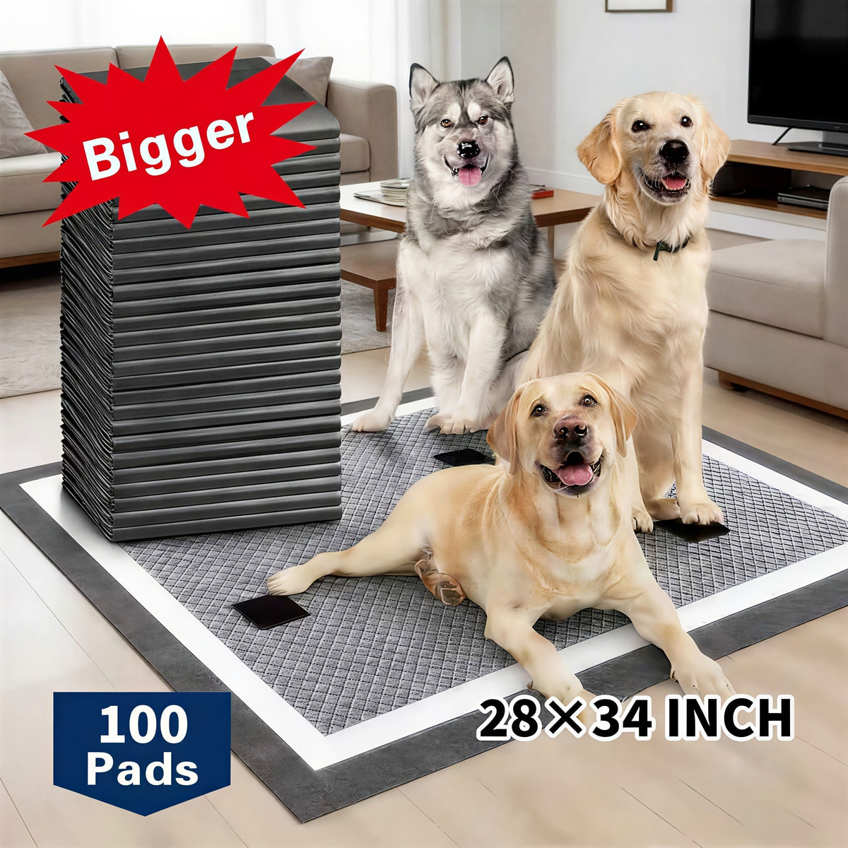 Puppy Pee Pads Jumbo Extra Large for Big Dogs – 6-Layer Heavy Duty Leakproof & Odor Control, Quick-Dry Super Absorbent Training Pads