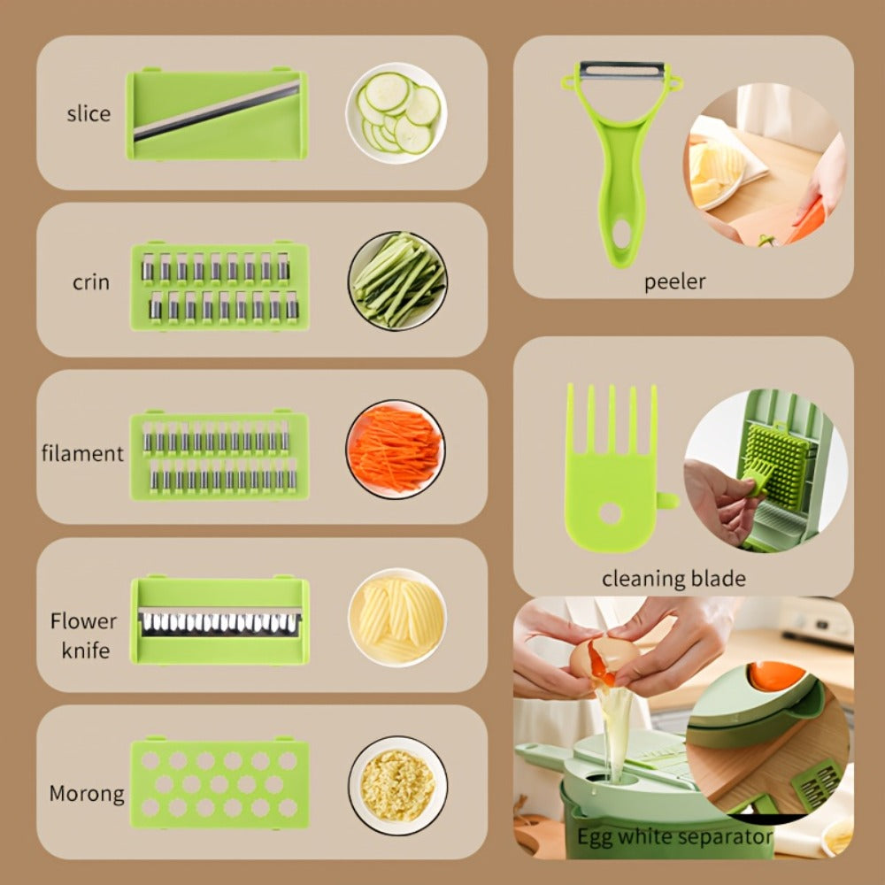 Vegetable Chopper 16-in-1 Manual Food Processor with Container, Onion Dicer, Potato Slicer, Garlic Mincer