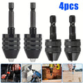 Keyless Drill Chuck Adapter 4PCS 1/4 Inch Hex Shank Quick Change 0.3-6.5mm 0.3-3.6mm Collet Screwdriver Impact Driver Converter for Drill