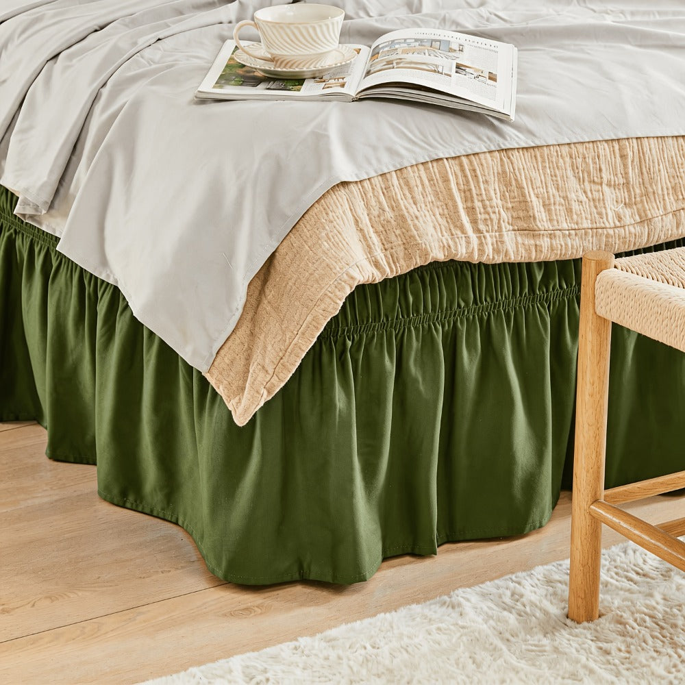 Bed Skirt with Adjustable Elastic Belt – Ruffle Microfiber Dust Ruffle 15 Inch Drop, Hotel Quality, Fade Resistant, Machine Washable