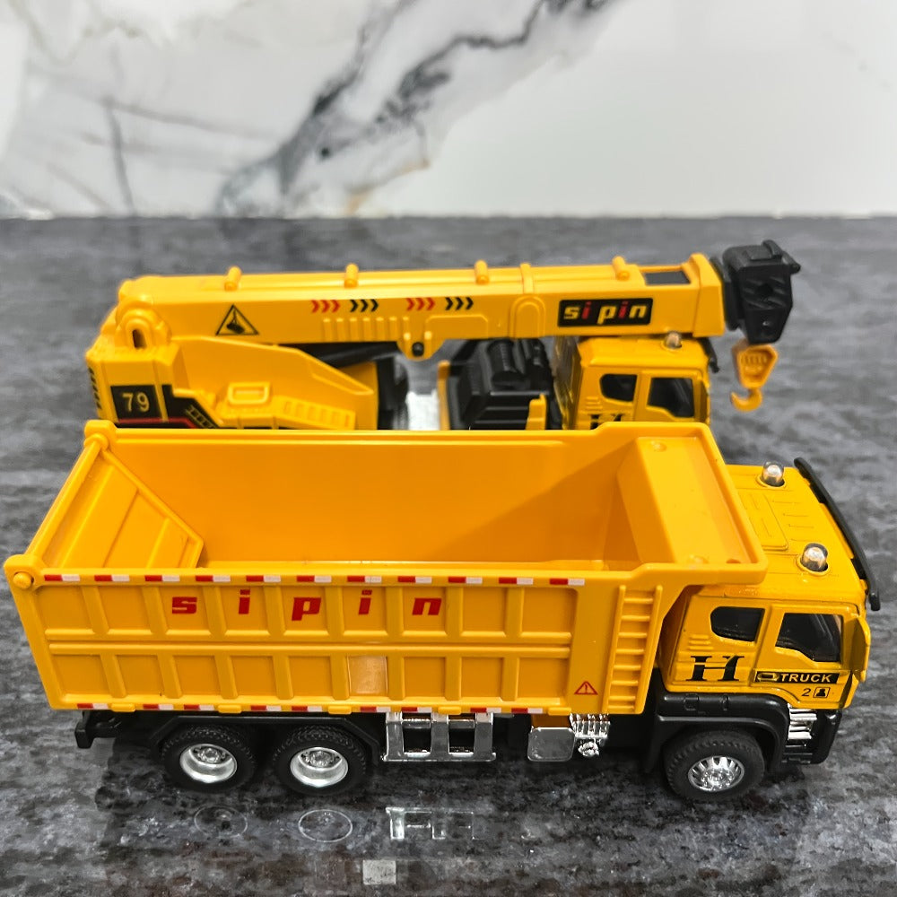 Die-Cast Construction Vehicle Toy Set, Mini Alloy Excavator, Dump Truck, Cement Mixer & Crane Trucks for Toddlers Boys Ages 3+