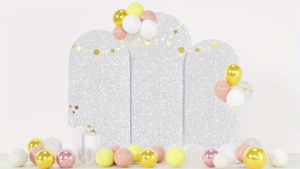 Glitter Sequin Arch Cover 2 Set 6Ft & 7.2Ft Metallic Spandex Payette Panel Wedding Arch Backdrop Cover for Wedding Ceremony, Birthday Party