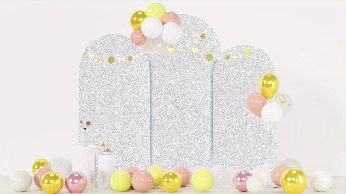 Glitter Sequin Arch Cover 2 Set 6Ft & 7.2Ft Metallic Spandex Payette Panel Wedding Arch Backdrop Cover for Wedding Ceremony, Birthday Party