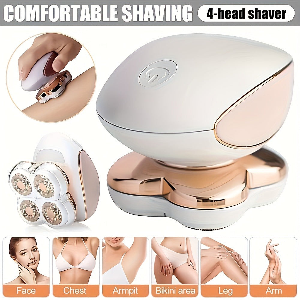Electric Shaver 4-Head Women’s Rotary Grooming Tool with 360° Movement, USB Charging and Wet/Dry Use