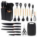 19-Piece Non-Stick Silicone Cookware Set with Bamboo Storage, Knives & Wooden Handle, Pots, Pans & Utensils for Induction & Oven