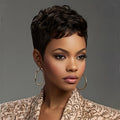 Synthetic Wig 4-Inch Wavy Pixie Cut with Bangs in Dark Brown, Deep Purple or Burgundy for Cosplay