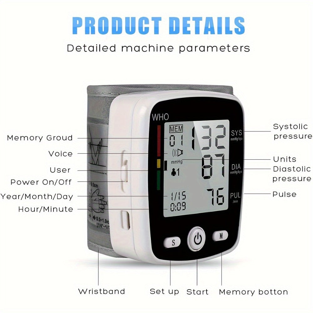 Blood Pressure Monitor Wrist & Forehead Thermometer 2-in-1 Set, Rechargeable with 2x99 Memory, Large LCD