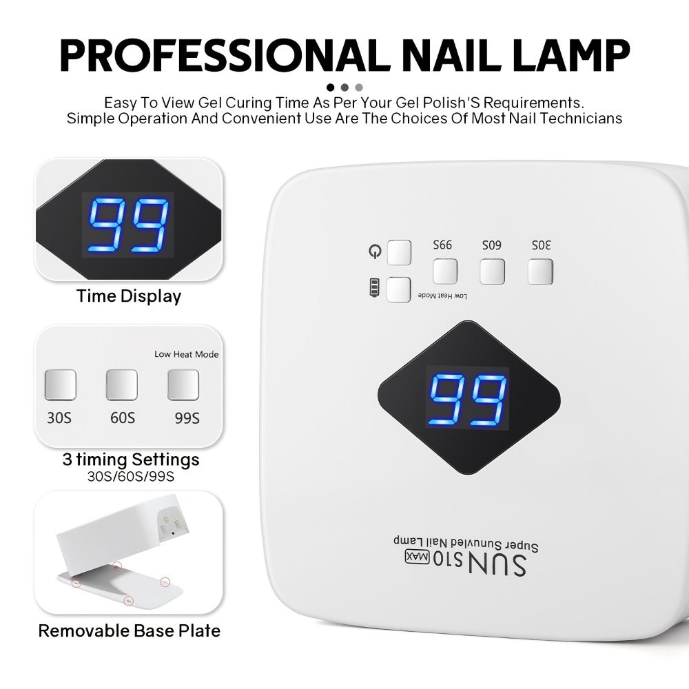 LED Nail Lamp Rechargeable HD Display Smart Nail Dryer Fast Cure All Gel Polish UV Light Cordless Portable Low Heat Mode Home Salon
