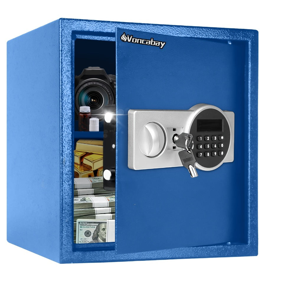 Home Security Safe Box with Sensor Light & Fireproof Bag, Digital Keypad Lock Box with Backup Keys for Cash
