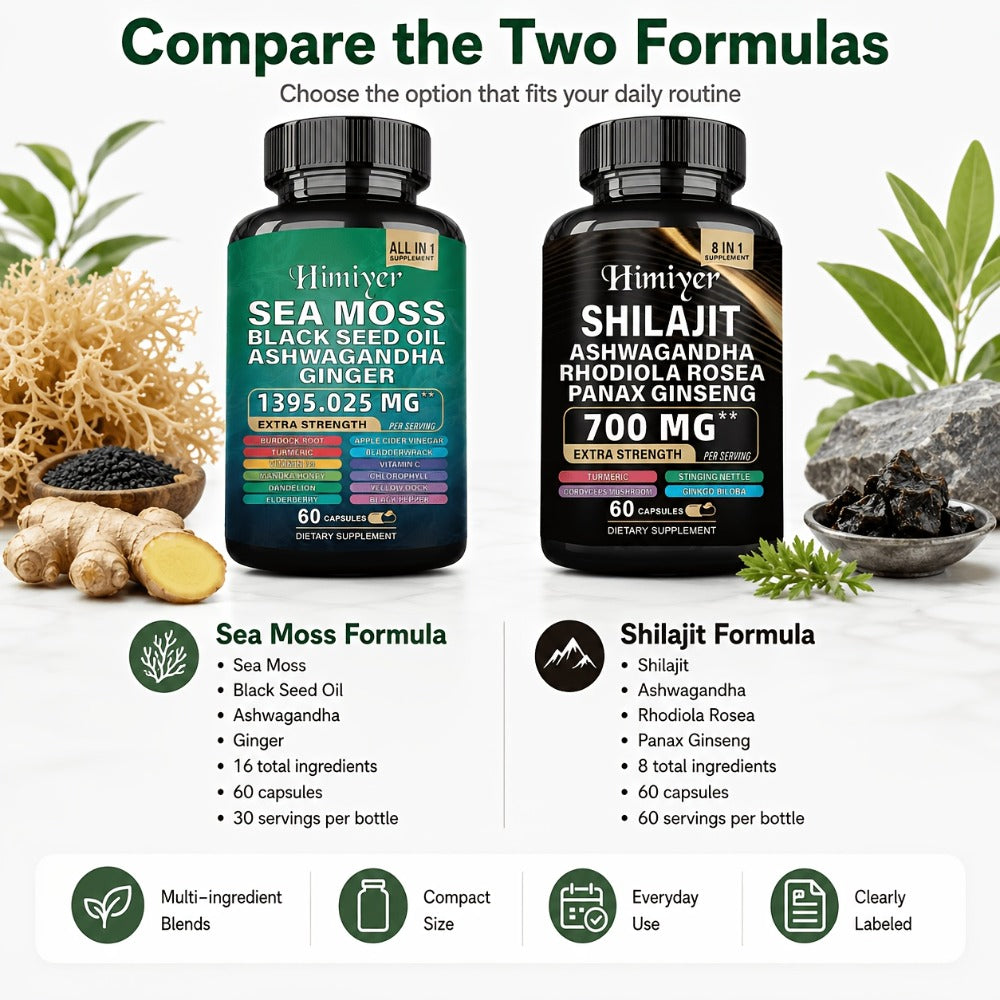 Sea Moss and Shilajit Capsule Supplements in 60-Count Bottles with One- to Six-Bottle Options