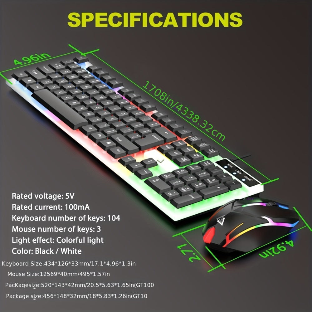 Gaming Keyboard and Mouse Combo Wired Backlit Mechanical-Feel Keys Optical Mouse Ergonomic USB Set for PC Laptop Desktop Home Office Quick