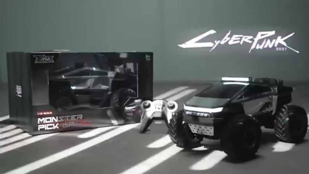 Remote Control Car, Cybertruck-Style 1:14 and 1:18 Pickup Models with 2.4GHz Control, LEDs and Spray Effect