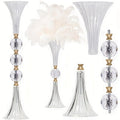Tall Clear Acrylic Floor Vases, Two-Piece 24.8-Inch Ribbed Set with Gold-Tone Accents for Events