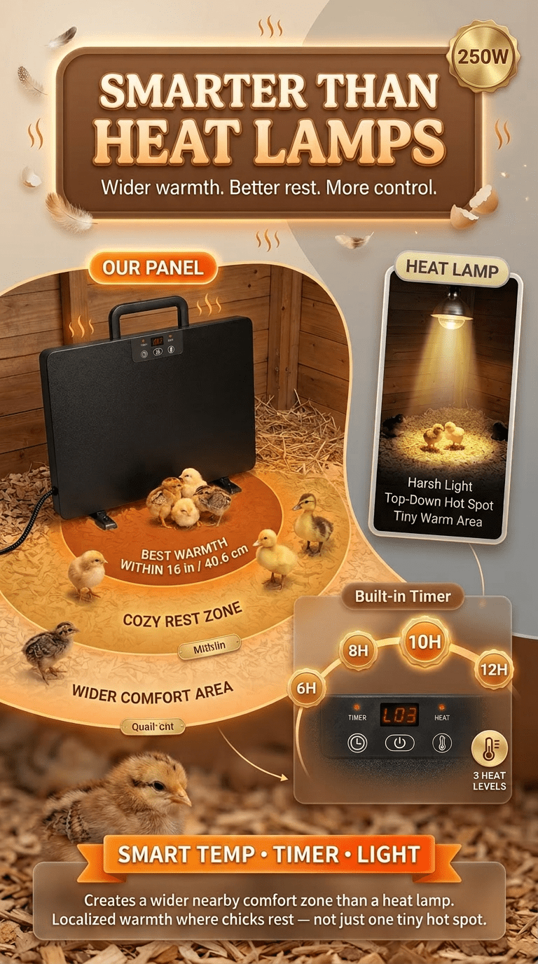 Brooder Heater, Chick Duck Quail 3 Heat Levels Timer Digital Display for Garden, Patio and Yard Use