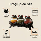Gothic Witch Frog Spice Jars Set of 3 with Engraved Bases & Spoon, Vintage Pharmacist Jars with Frog Lids for Dark Kitchen Decor