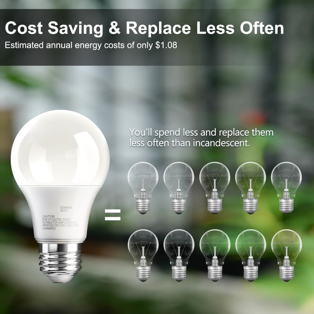 A19 LED Light Bulbs, 9W E26 12-Pack with 800-Lumen Marking in 2700K, 3000K, 4000K or 5000K