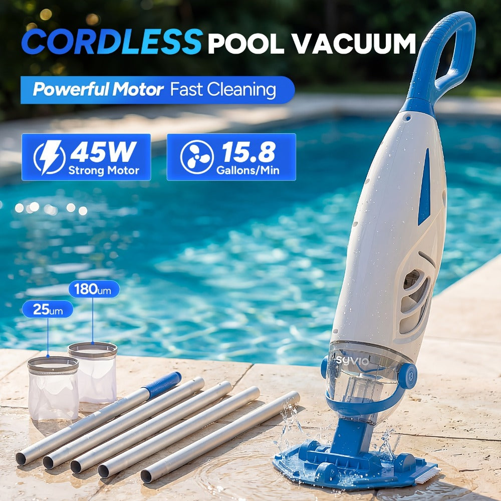 Cordless Pool Vacuum Cleaner with Telescopic Pole, 15.8 GPM Powerful Suction, 60-Min Runtime