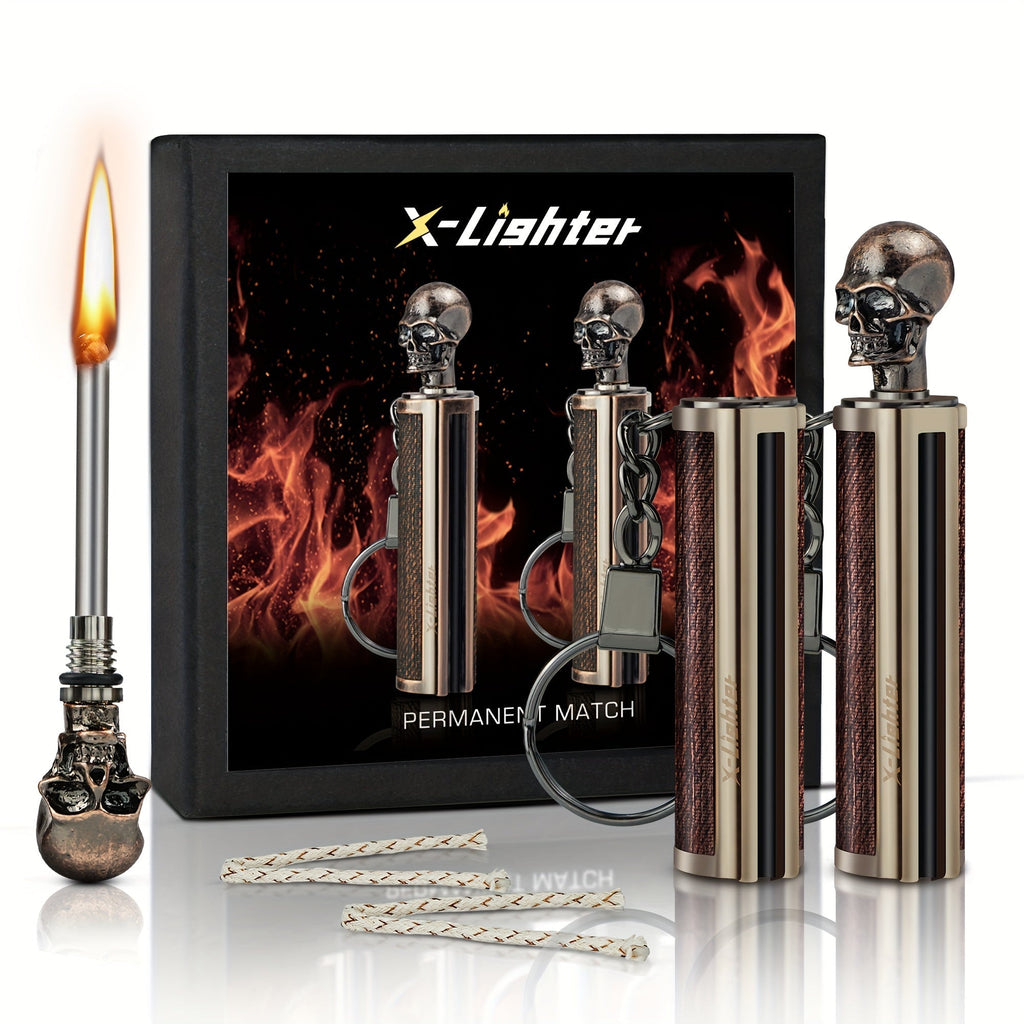 Permanent Match Fire Starter with Gift Box – 10000 Strike Flint Igniter Keychain Lighter for Camping, Travel & Emergency | Refillable