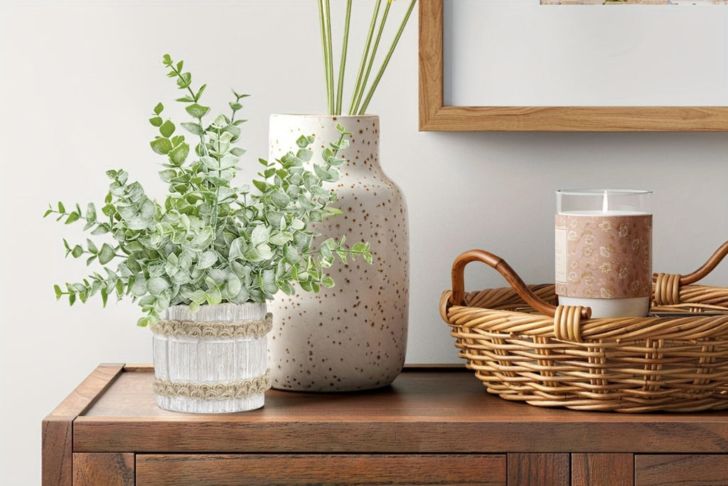 Fake Plants Artificial Plants Indoor 4-Pack Small Potted Greenery in Paper Pulp Pots for Entryways, Bedrooms and Living Spaces