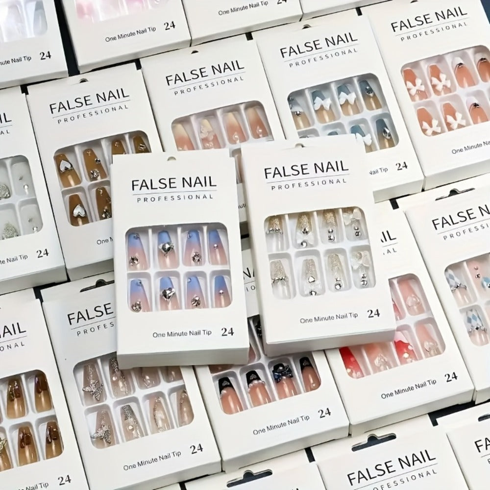 Press On Nails 288-Piece Mixed Square Oval Holiday Set with French Glitter Hearts and Leaves
