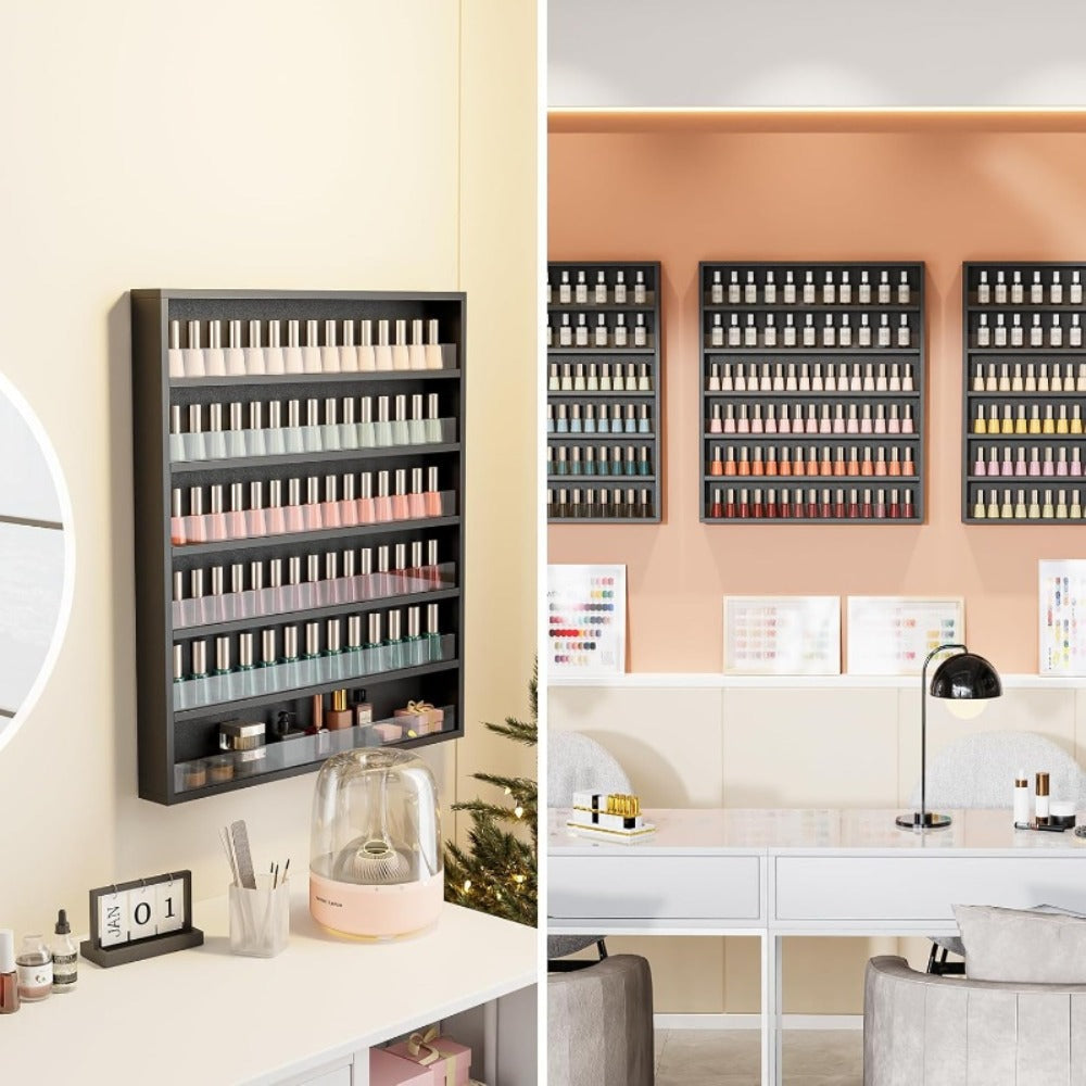 Wall Mount Nail Polish Rack Organizer 6 or 10 Tier with Acrylic Baffle Salon Display Shelf for Gel Polish