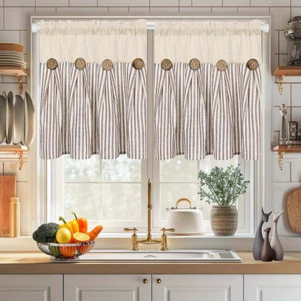 Semi Sheer Curtains Bohemian Linen Cotton Patchwork Grommet Top Window Drapes for Bedroom Living Room Kitchen Bathroom Cafe